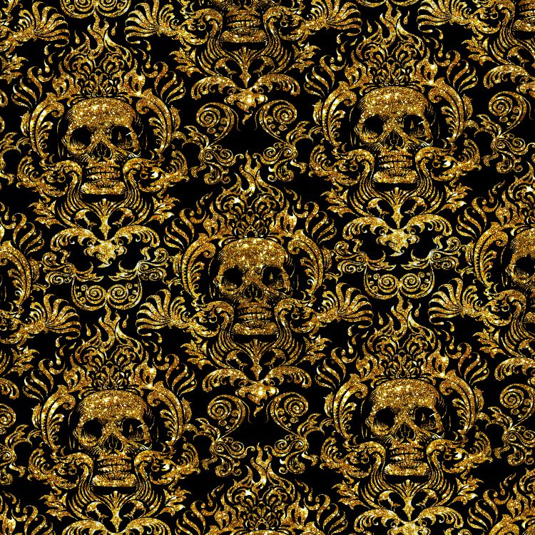 Gold Glitter Skull Damask 22