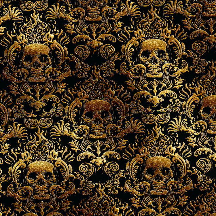 Gold Glitter Skull Damask 23