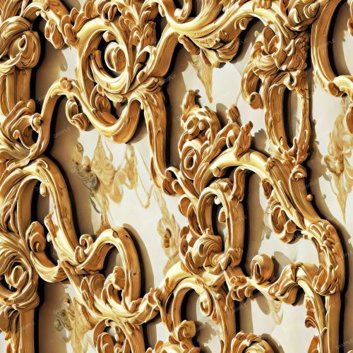 Goldleaf Scrollwork over Damask Wallpaper