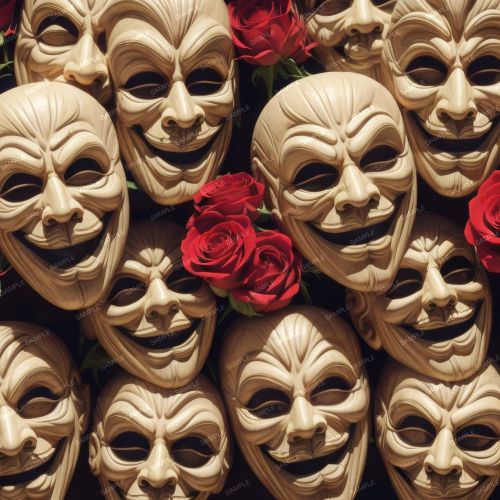 Grotesque Masks and Red Roses