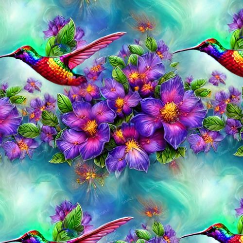 Hummingbird and Violets