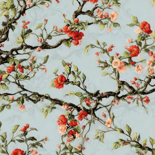 Japanese Floral Wallpaper Print