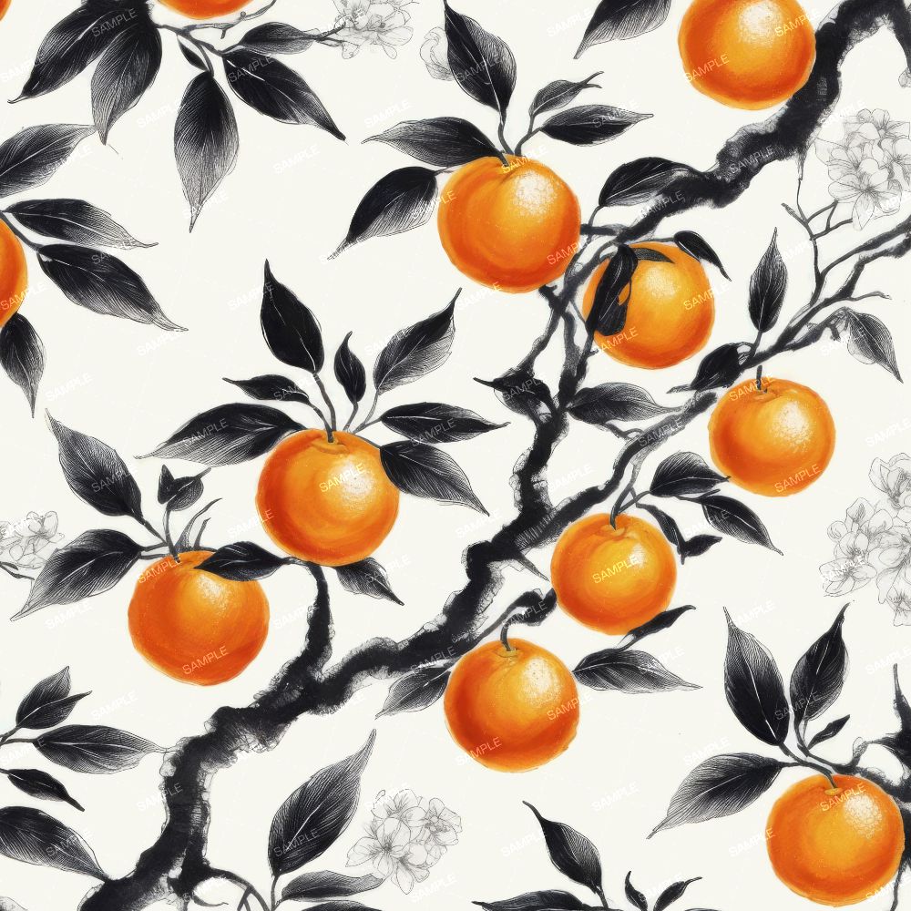 Mandarin Oranges Chinese Ink Drawing