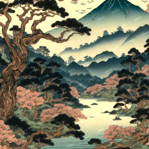 Peaceful Japanese Lake with Trees