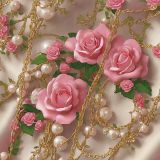 Pink-Roses-and-Pearl-Chains-on-Satin