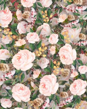 Pink Watercolor Flowers and Feathers