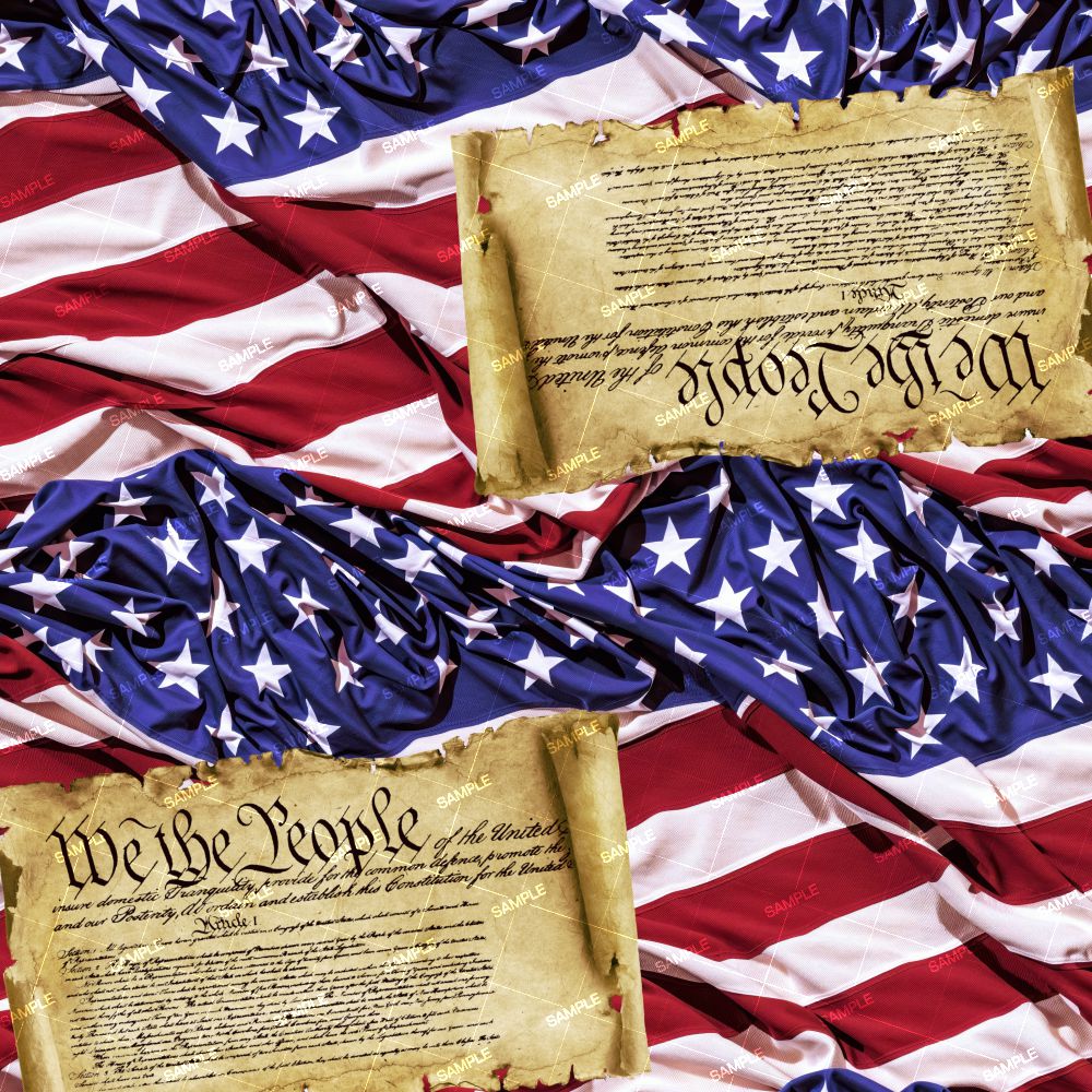 Rumpled Patriotic US Flag With Constitution