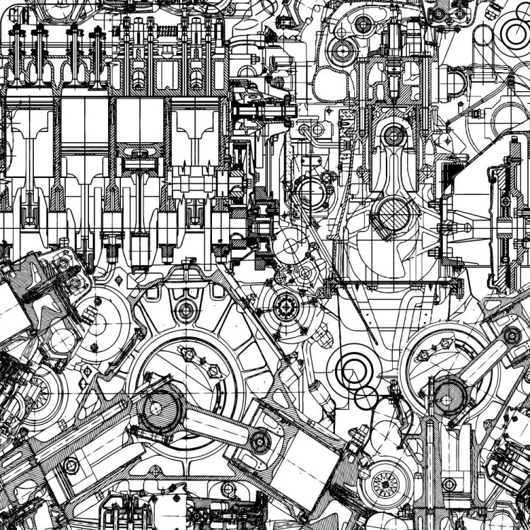 Technical Engine Drawing