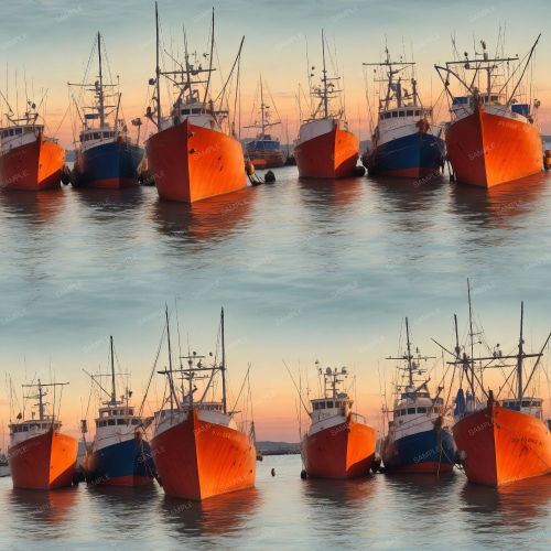 Trawlers Docked at Sunset