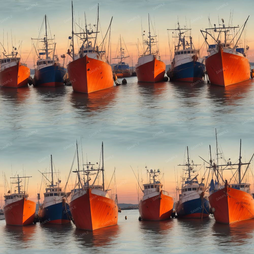 Trawlers Docked at Sunset