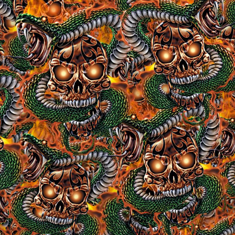 Tribal Skull With Flaming Snakes