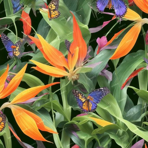 Tropical Plants with Butterflies