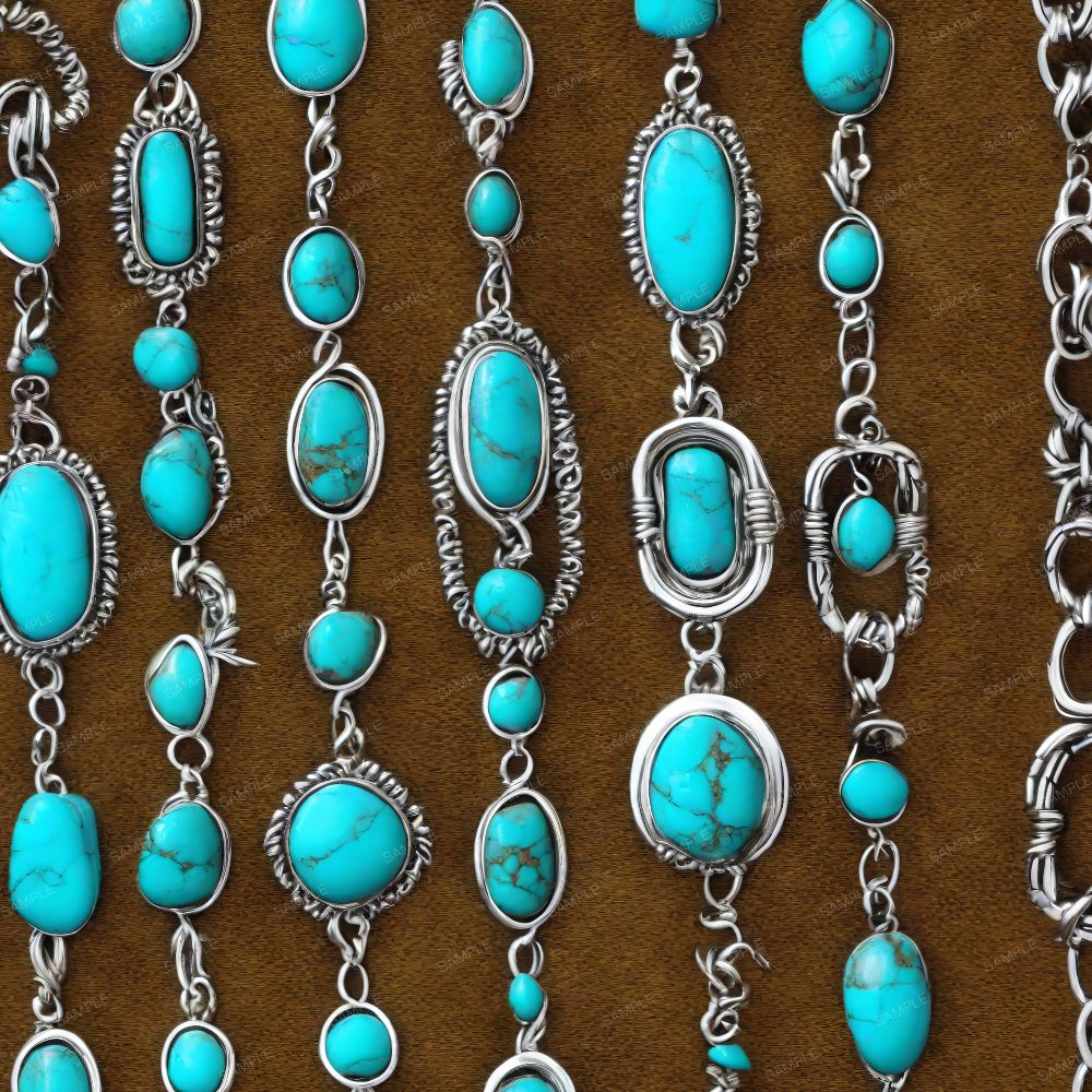 Turquoise Bracelets on Brown Leather 42