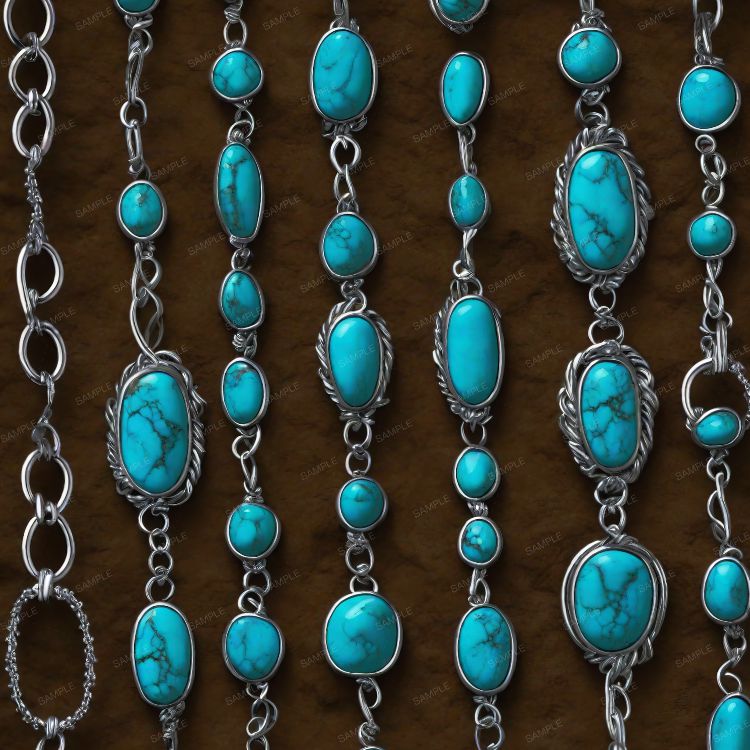 Turquoise Bracelets on Brown Leather 43