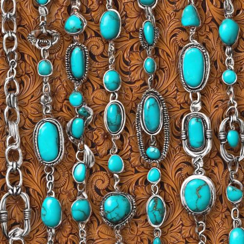 Turquoise Bracelets on Brown Leather 44