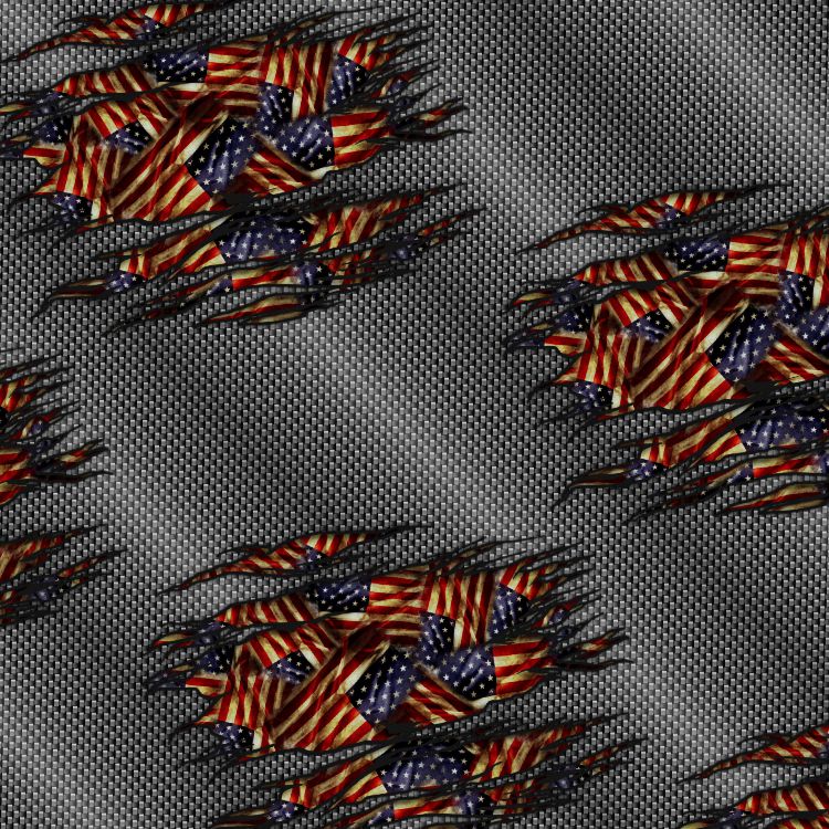 US Flags Under Ripped Carbon Fiber