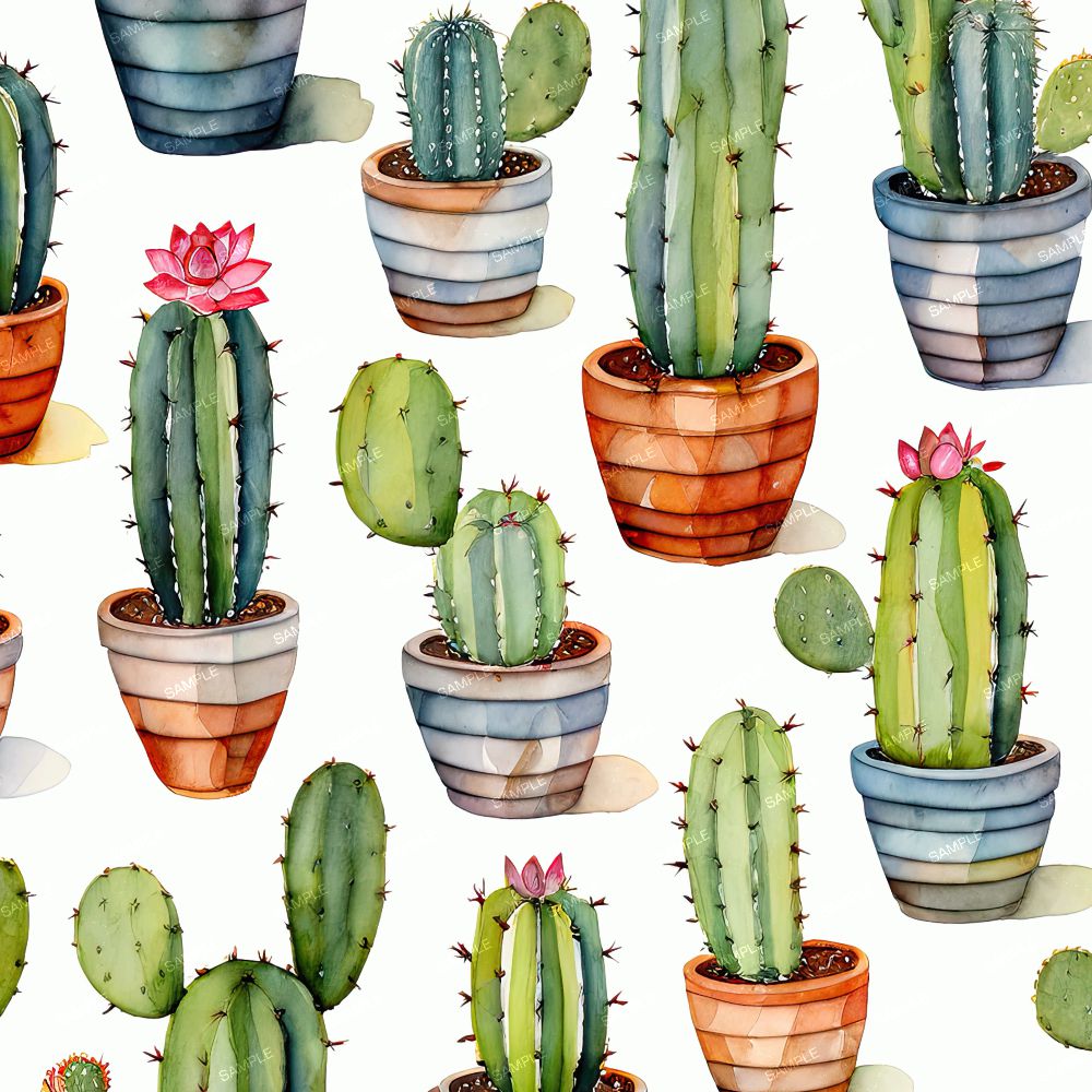 Watercolor Potted Cacti