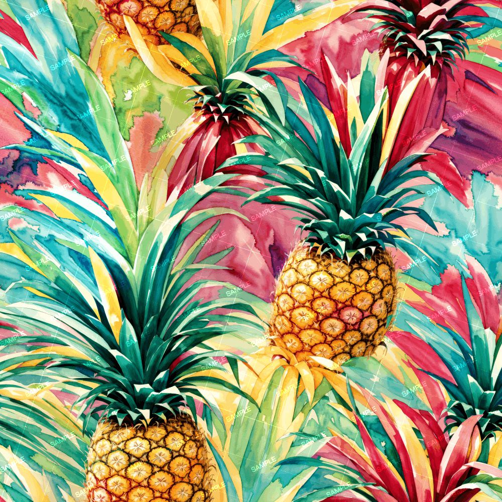 Watercolor Tropical Pineapples