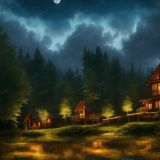 Cabins-on-a-Lake-at-Night