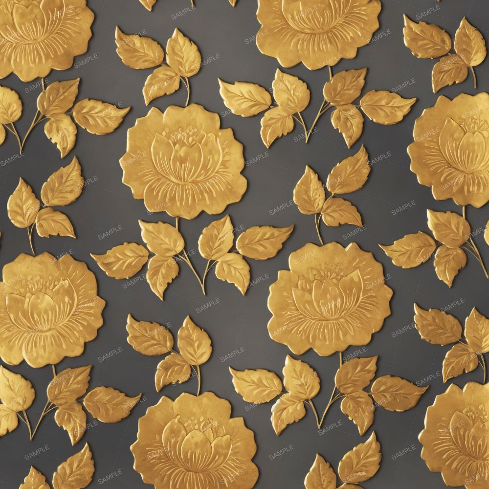 Embossed Gold Flowers Wallpaper