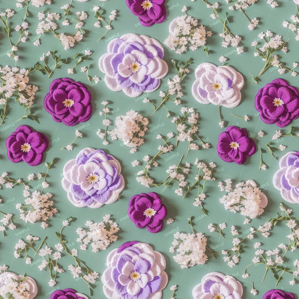 Embroidered Purple and Lilac Flowers 43
