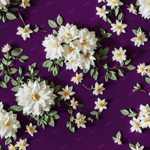 White Flowers on Purple Background